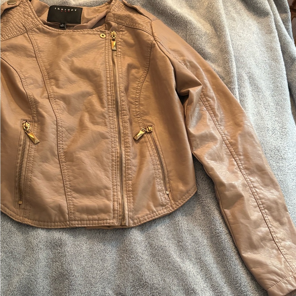 NWT Therapy Blush Motorcycle Jacket with Zippered Front Large Faux Leather - Picture 2 of 9